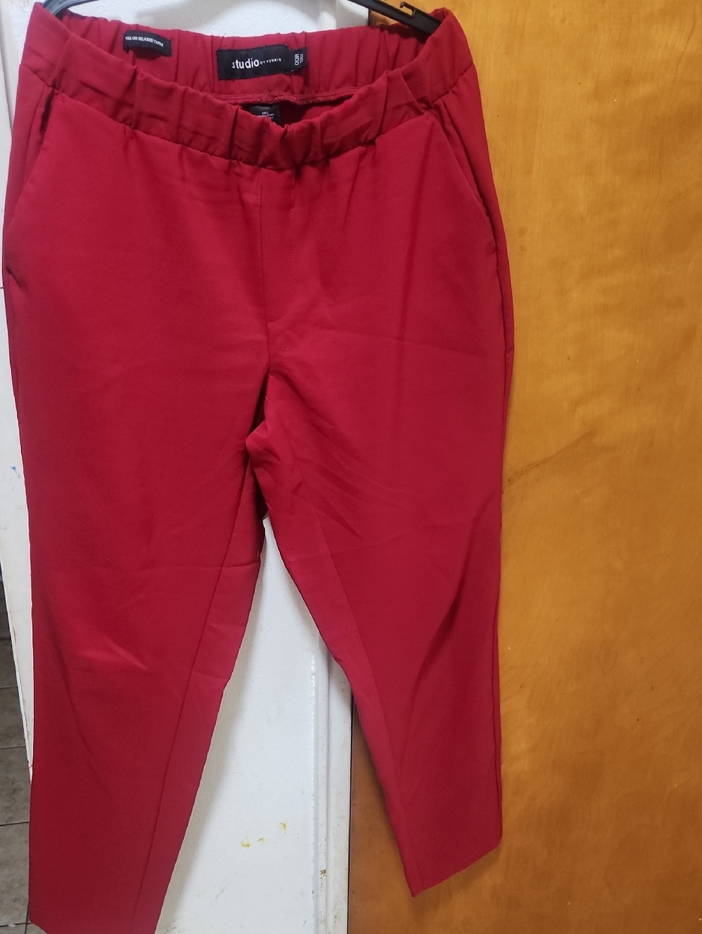 Studio Vibrant Red Elastic-Waist Tapered Pants